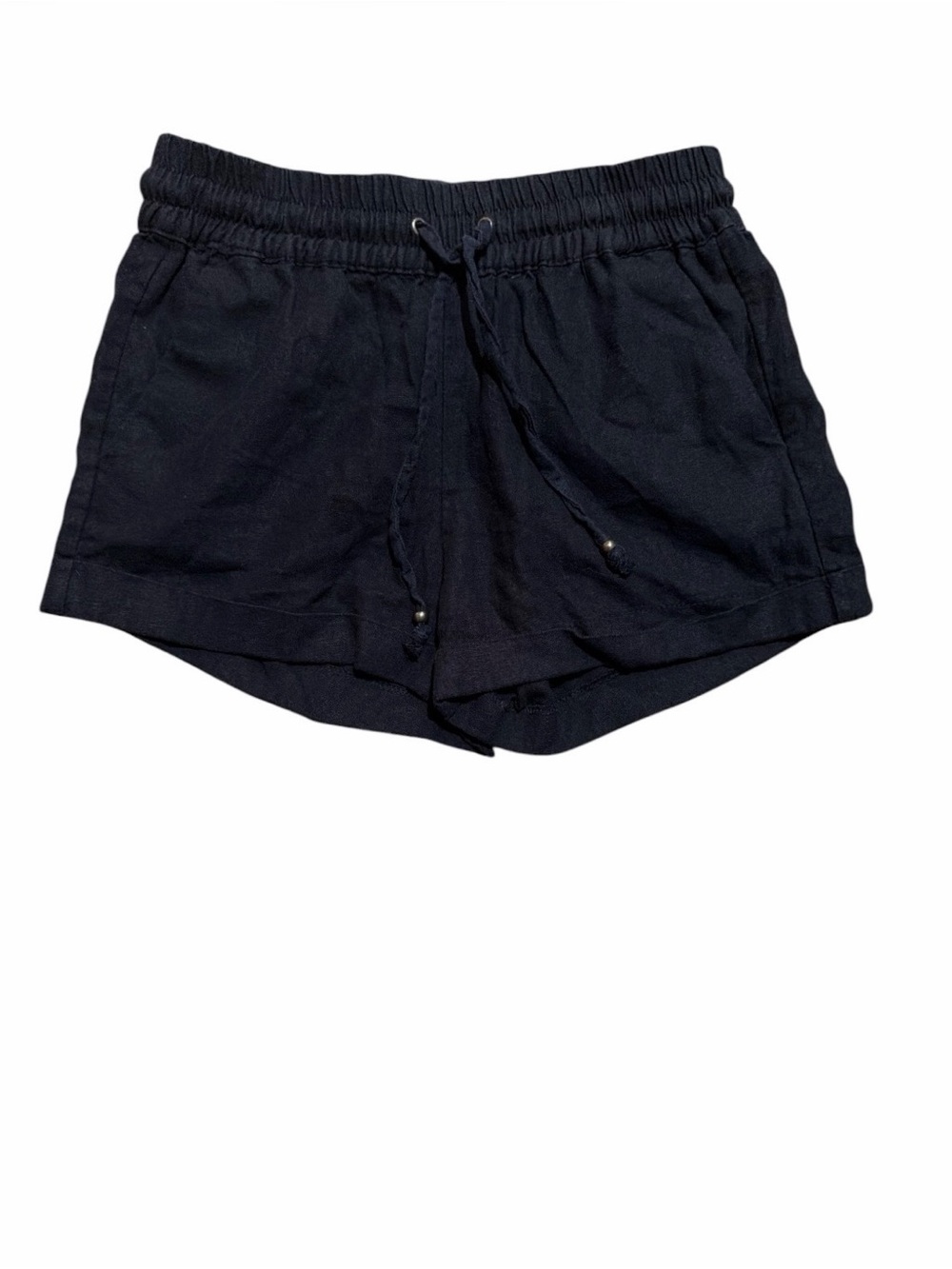 Love Tree Linen Blend Shorts Black Drawstring Elastic Waist Small Casual Summer